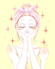 パックをする女性　お団子頭