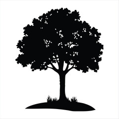 Deciduous Tree Silhouette with Grass - Nature Vector Element