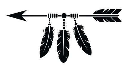 Tribal arrow with three hanging feathers and beads decorative element © MDMINTU