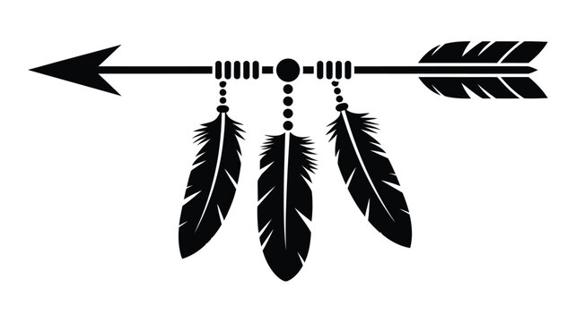 Tribal arrow with three hanging feathers and beads decorative element