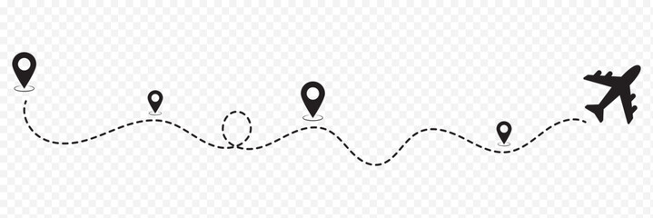 Airplane Travel Path  Destination Map Pins . eps 10