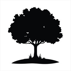 Deciduous Tree Silhouette with Grass - Nature Vector Element