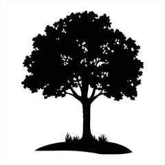 Deciduous Tree Silhouette with Grass - Nature Vector Element