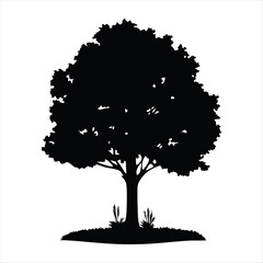 Deciduous Tree Silhouette with Grass - Nature Vector Element