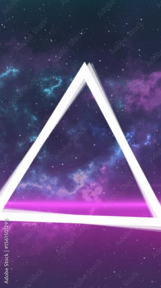 Aufkleber animation of multiple white triangles spinning on seamless loop over glowing pink light trails