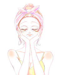 パックをする女性　お団子頭