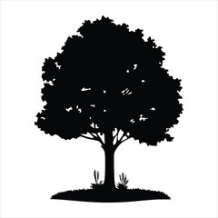 Deciduous Tree Silhouette with Grass - Nature Vector Element