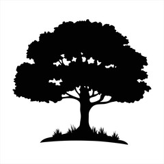 Deciduous Tree Silhouette with Grass - Nature Vector Element
