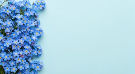 Fototapeta premium A vibrant bouquet of forget me not flowers on a light blue background perfect for spring floral designs and romantic greeting cards
