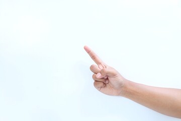 Finger gesture pointing upwards. Giving a sign with the finger. Counting the number 1 with the...