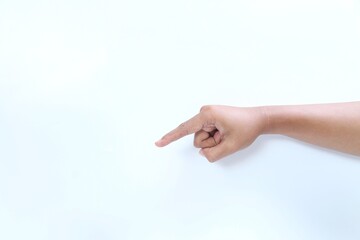 The index finger gesture is pointing down. The index finger is pointing down on a white background.