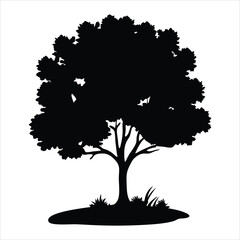 Deciduous Tree Silhouette with Grass - Nature Vector Element