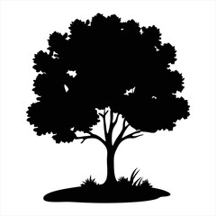 Deciduous Tree Silhouette with Grass - Nature Vector Element