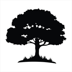 Deciduous Tree Silhouette with Grass - Nature Vector Element
