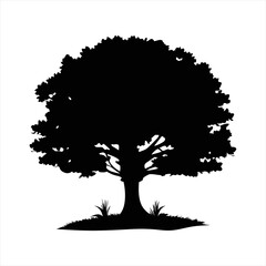 Deciduous Tree Silhouette with Grass - Nature Vector Element