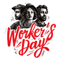  WORKERS DAY text design with workers