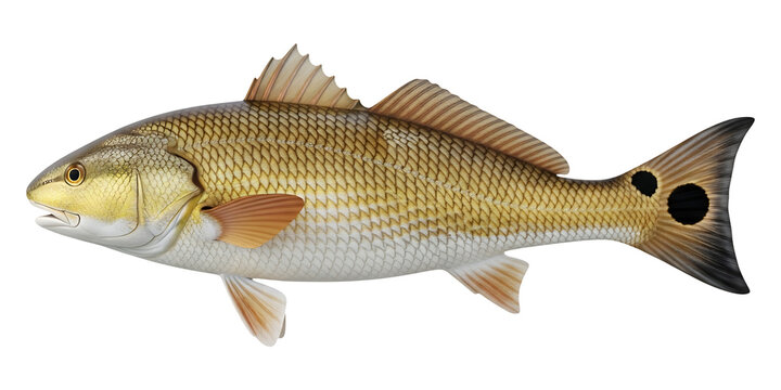 Red drum fish illustration, sciaenops ocellatus, saltwater gamefish species image on transparent background