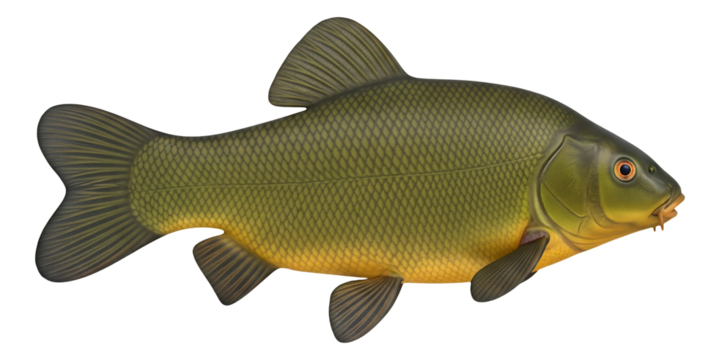 Isolated tench fish image for educational resources and aquatic species identification on transparent background