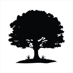Deciduous Tree Silhouette with Grass - Nature Vector Element