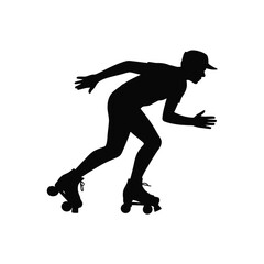 Silhouette of a person wearing roller skates and a cap in motion