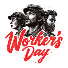  WORKERS DAY text design with workers