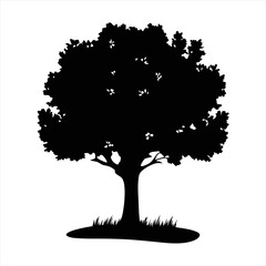 Deciduous Tree Silhouette with Grass - Nature Vector Element