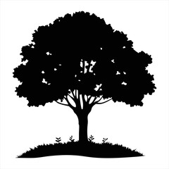 Deciduous Tree Silhouette with Grass - Nature Vector Element