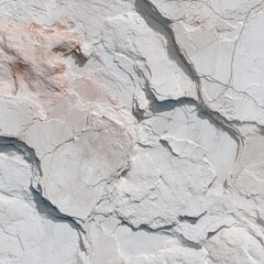 Textured stone surface with light gray and peach hues, showing cracks and ridges