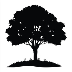 Deciduous Tree Silhouette with Grass - Nature Vector Element