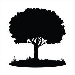Deciduous Tree Silhouette with Grass - Nature Vector Element