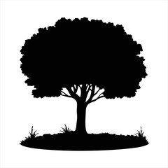 Deciduous Tree Silhouette with Grass - Nature Vector Element