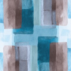 Abstract watercolor pattern of overlapping rectangles in teal, taupe, and light gray