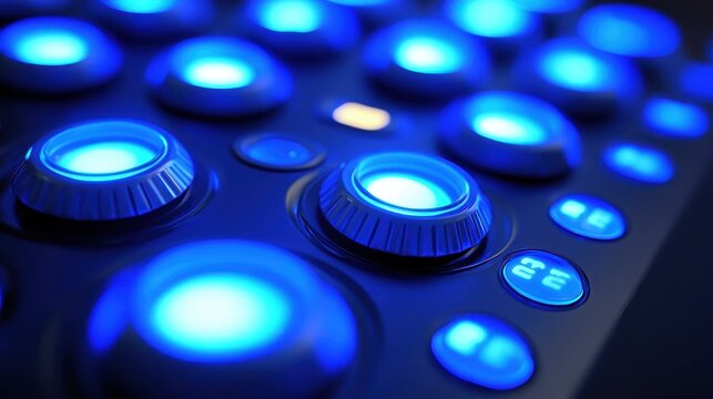 Close-up of glowing blue control panel.