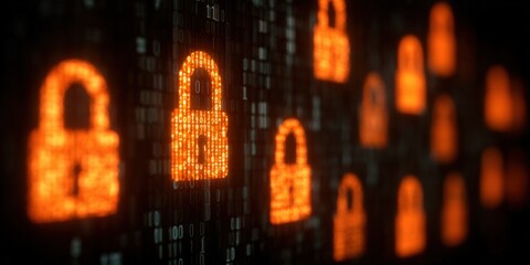 Bright Digital Security Locks Icons Secure Data Access Technology Background.