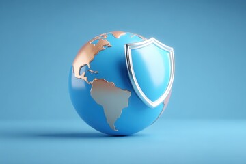 Global Earth Globe with Security Shield Icon Representing Online Cyber Security Concept.