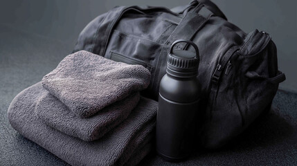 Gym essentials in a sleek black bag
