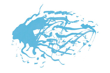 Bright light blue watercolor or ink stains with watercolor marks. Brush strokes and watercolor splashes set on a transparent background.