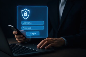 Person logs in to a secure online account using a smartphone.