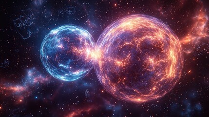 Cosmic Energy Sphere Collision (Astrophysics, Quantum Entanglement, Cosmic Visualization) for Astronomy Popularization, Sci - Fi Scenes, Research Exhibition Materials