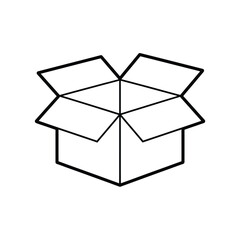 Simple outline drawing of an open cardboard box with flaps spread out