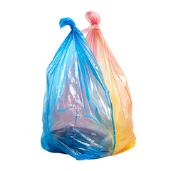 Two colorful plastic garbage bags tied up
