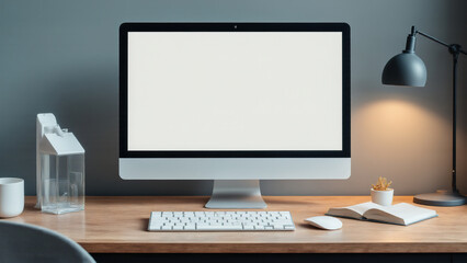 Minimalist Desktop Workspace with Blank Monitor