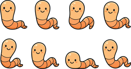 vector illustration of worm maggot funny cute cartoon mascot character cartoon with 8 poses