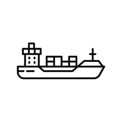Cargo Ship Icon Vector Illustration in Black and White Style