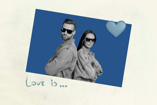 Composite image art photo collage of two happy girl guy celebrate valentine day heart postcard bonding feelings romance - Powered by Adobe