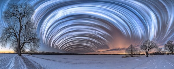 Frozen landscape, swirling night sky
