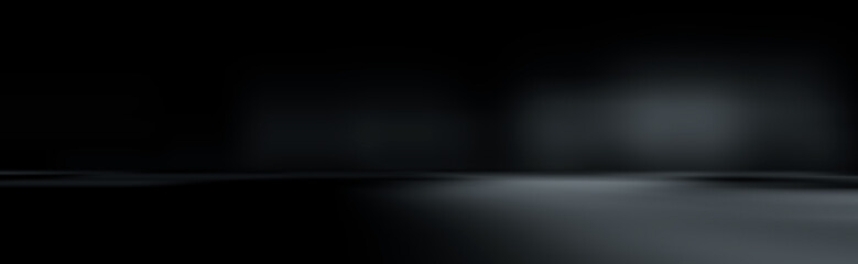 Wide perspective floor backdrop black room studio with gray gradient spotlight backdrop background for display your product or artwork 