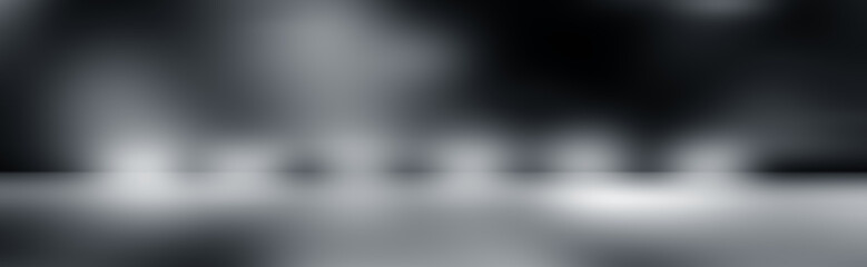 Wide perspective floor backdrop black room studio with gray gradient spotlight backdrop background for display your product or artwork 
