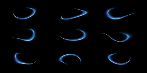 Futuristic glowing blue swirl with bright neon swirls, swirling energy and sparkling effects.Set