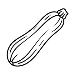 Simple black and white line drawing of a zucchini on a white background